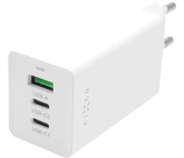 Síťová GaN nabíječka FIXED s 2xUSB-C a USB výstupem, podpora PD, 65W, bílá Ihned K Objednání