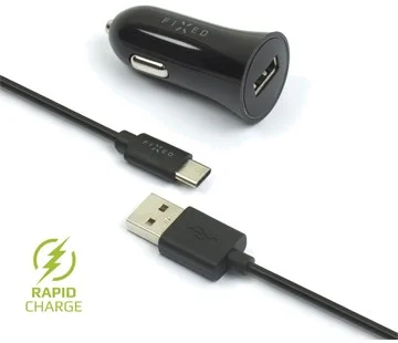 Vysoce Kvalitní Autonabíječka FIXED s odnímatelným MicroUSB kabelem, 2,4A, černá