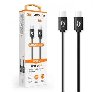 Nová Kolekce Datový kabel ALIGATOR Power 3A, USB-C/USB-C černý