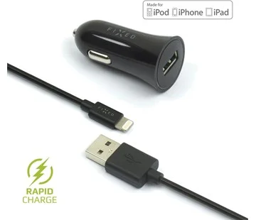 Autonabíječka FIXED s odnímatelným Lightning kabelem, 2,4A, černá Akční Nabídka