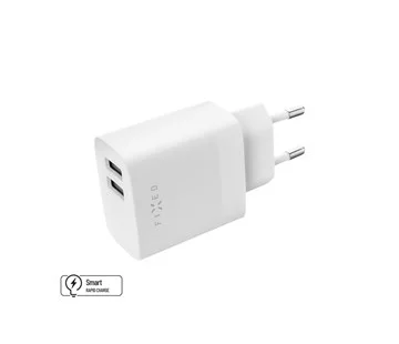 Ověřený Síťová nabíječka FIXED s 2xUSB výstupem, 17W Smart Rapid Charge, bílá