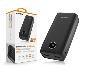 Powerbanka ALIGATOR Power Delivery 20W, rychlé nabíjení, 30 000 mAh, černá Horká Nabídka