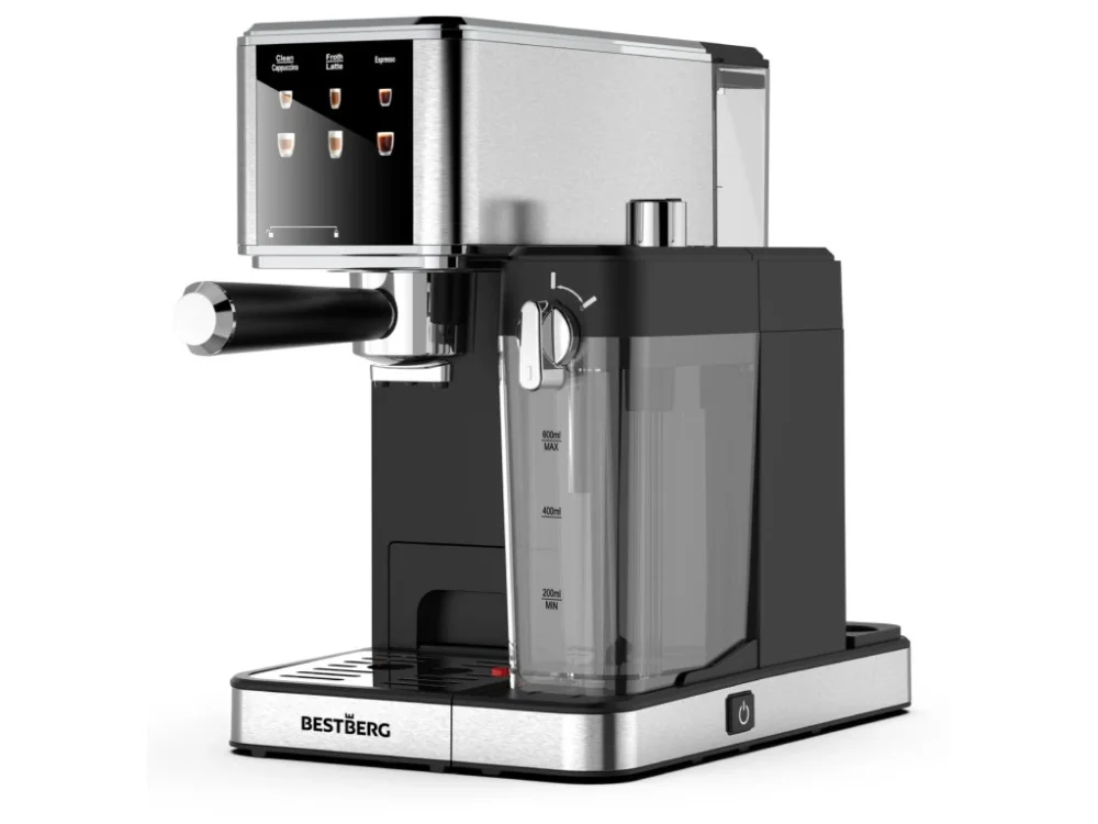 Pákový espresso kávovar s napěňovačem mléka BestBerg BBCF-2032 / 1350 W / 1,2 l / 20 bar / stříbrná/černá Rychlé Dodání