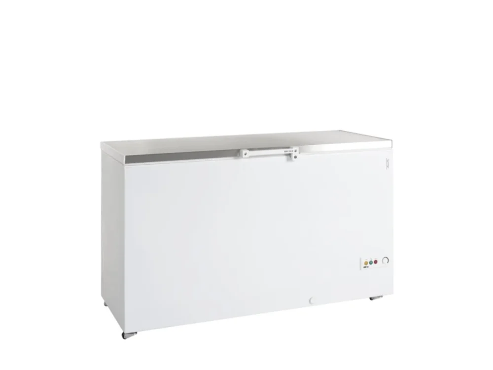 TEFCOLD FR 505 S SL – Truhlicový mrazák, plné nerezové víko, 454 l, bílý Finální Výprodej
