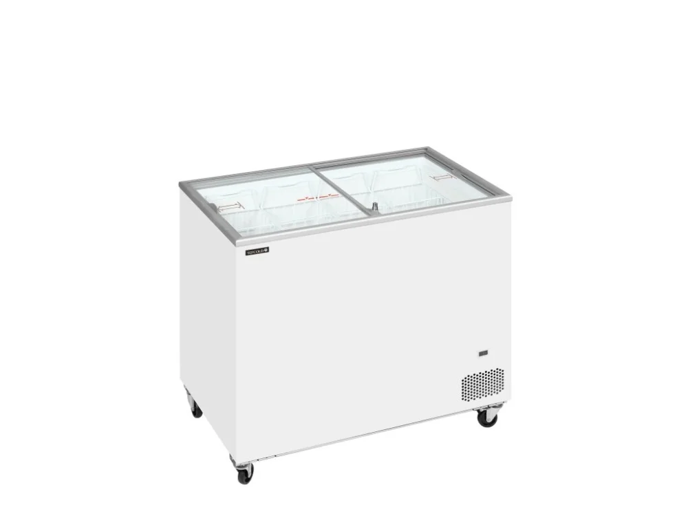 TEFCOLD IC302SC – Prosklený pultový mrazák, 2-rovná posuvná víka, LED, 255 l, bílý Tovární Cena