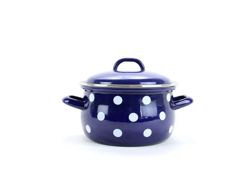 Vrácení Zdarma hrnec+PO d16 modrý, BÍLÝ PUNTÍK 1,5l, smalt