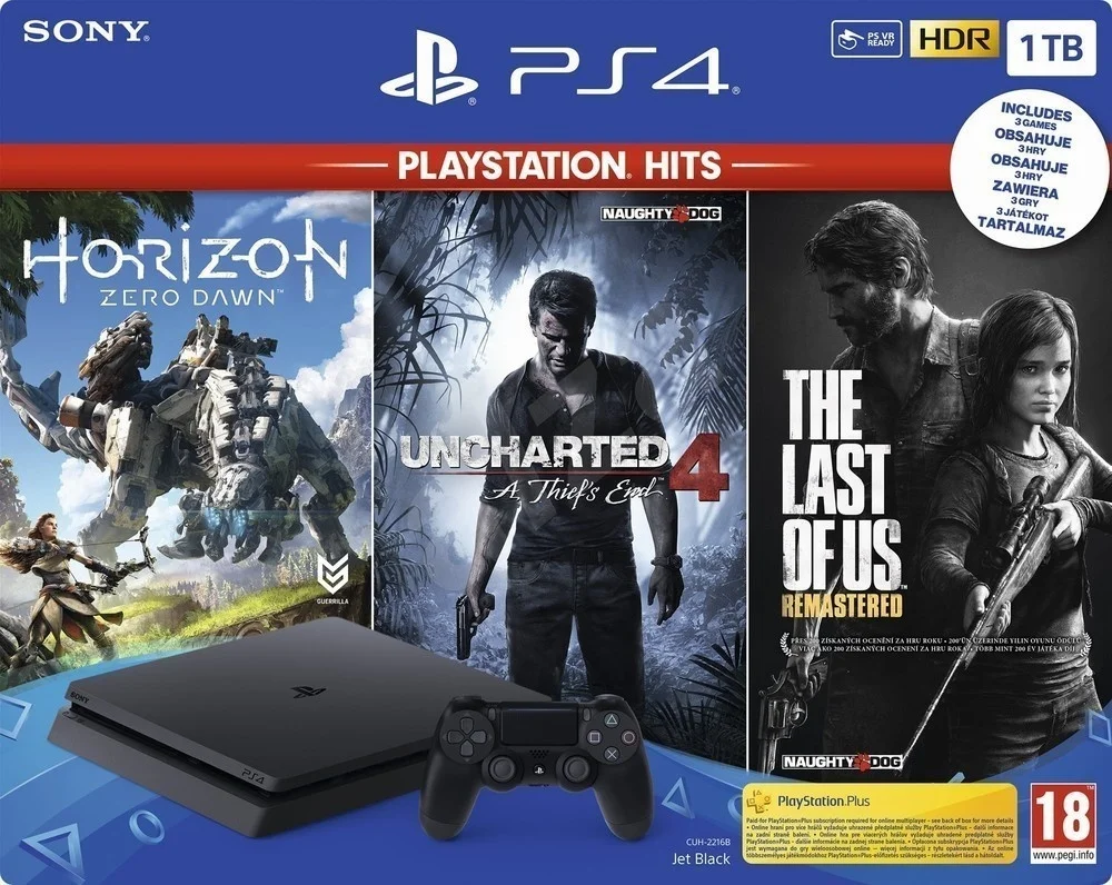 Sony PS4 1TB slim + TLOU + U4 + HZD Expresní Doručení